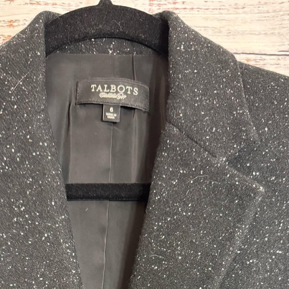 Talbots Blazer Womens Sz 6 Wool silk Blend Black Speckled Donegal‎ jacket Preppy - Picture 5 of 11
